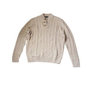Bullock & Jones Fisherman Cable Knit Sweater Mens XXL Beige Cotton Cashmere